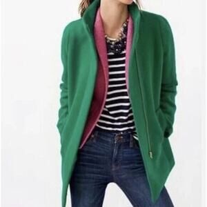 J. Crew Long Sleeve Stand Collar Zip Up City Overcoat Tawny Jade Women's Size 0
